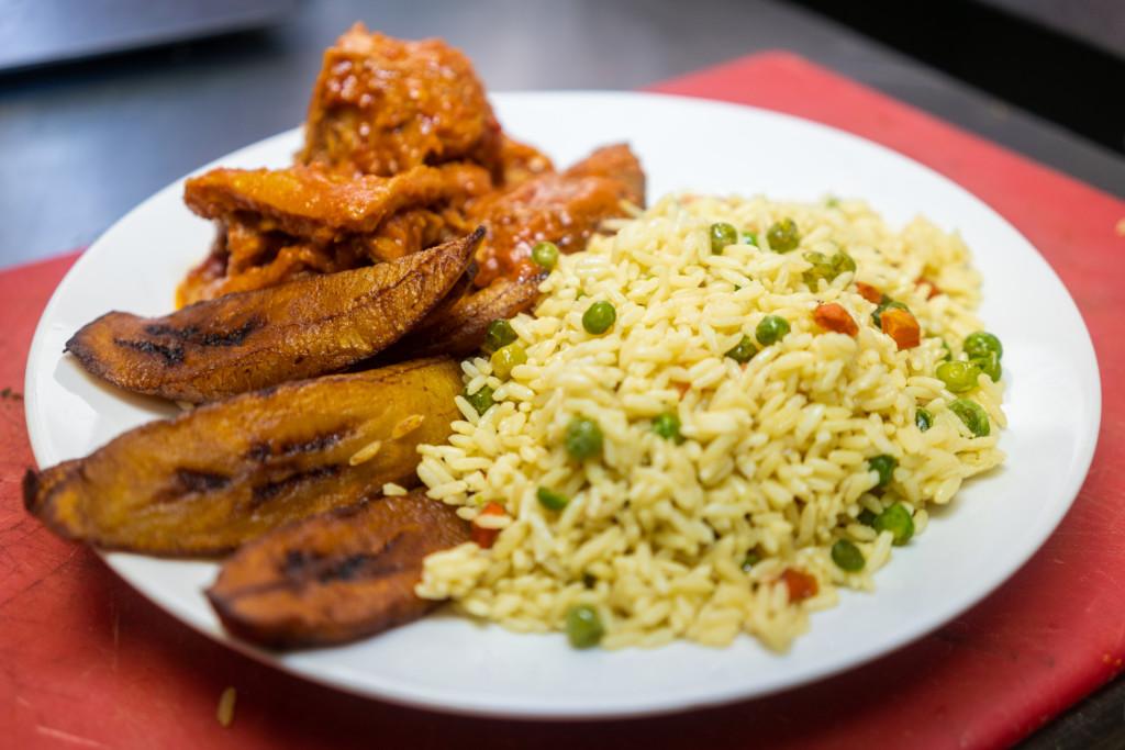 Fried Rice, plantain, and Beef